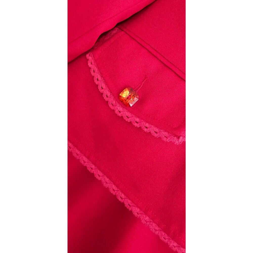 Ben Marc 3 Piece Formal RED Jacket Top & Skirt Church Suit Lace Trim Lined 16 - Picture 5 of 6